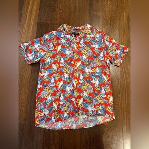 Men's Banana Republic Standard Fit Vacation Shirt Red Tropical Floral Medium